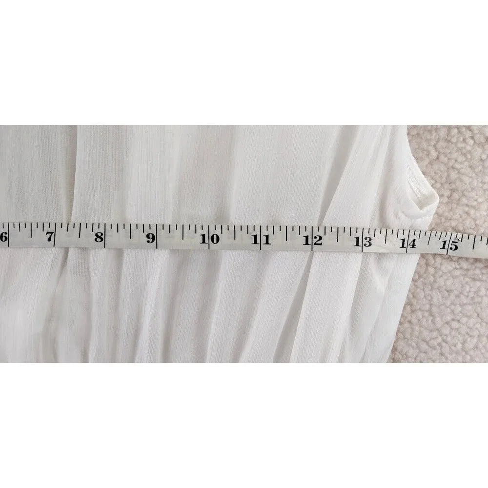 Cottagecore Puff Sleeve Tie Front Ruffle Mini Dress Smocked Waist Womens S White